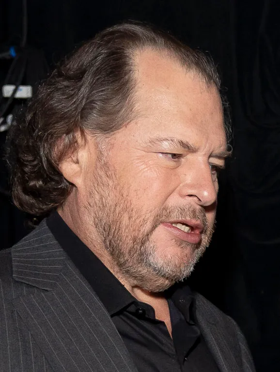 Marc Benioff, Chair and CEO of Salesforce, photographed in conversation in 2024.